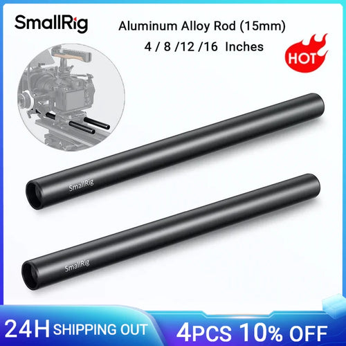 8 Inches (20 Cm) Black Aluminum Alloy 15Mm Rod with M12 Female Thread, Pack of 2, 4 / 8 / 12 / 16 Inches