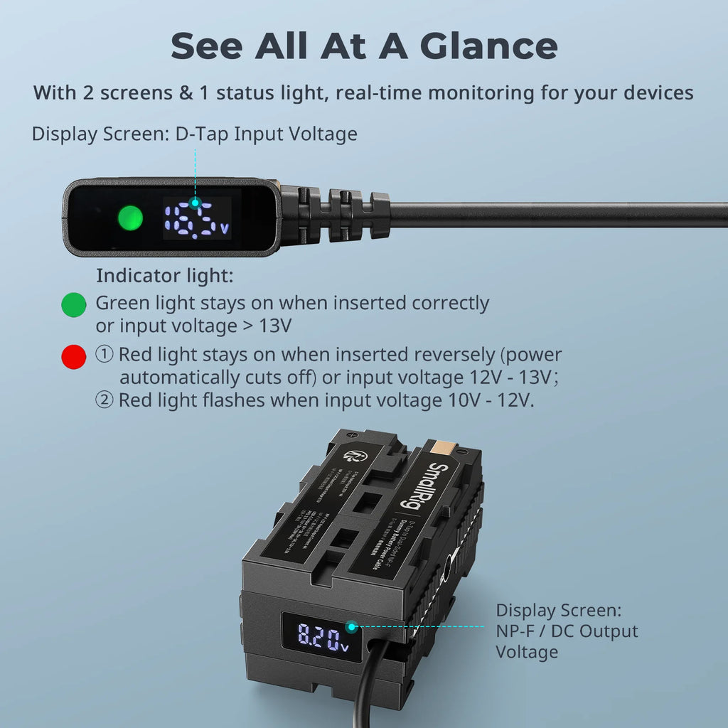 D-Tap to Dual-Sided for NP-F Dummy Battery, with USB-C DC Port LED Display for Monitor Wireless Video Transmitters 4884
