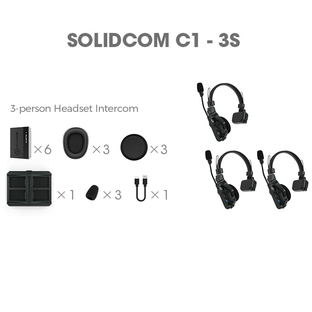 Hollyland Solidcom C1 4S 6S 8S Full-Duplex Wireless Intercom Headset System 1100Ft Active Range for Film Production Concerts