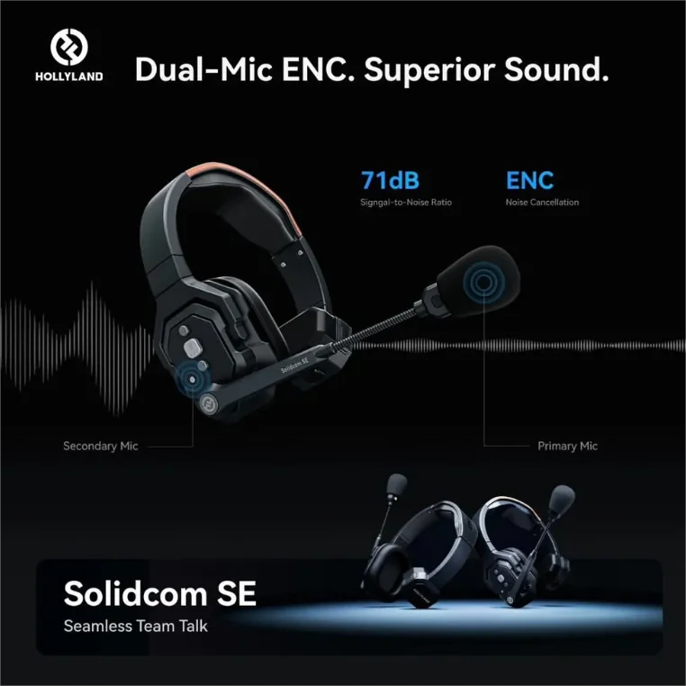 Hollyland Solidcom SE Wireless Headset Intercom System with Noise Cancellation Water Resistance (3 - 8 Units)