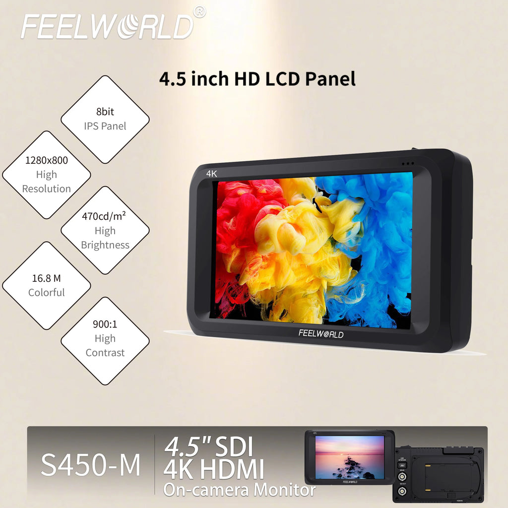 FEELWORLD OEM Factory Direct S450-M 4.5" IPS HD Camera DSLR Field Monitor with HDMI/SDI Input - Bulk Wholesale Pricing