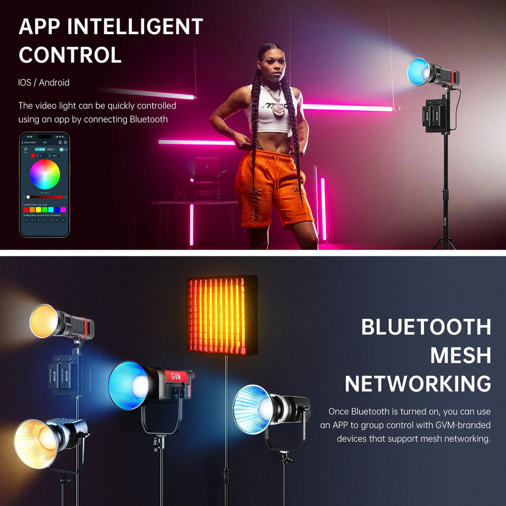 GVM PL60C RGB 60W COB LED Pocket Photography Lighting App Control 34100 Lux/0.5m Handheld Portable Studio Light