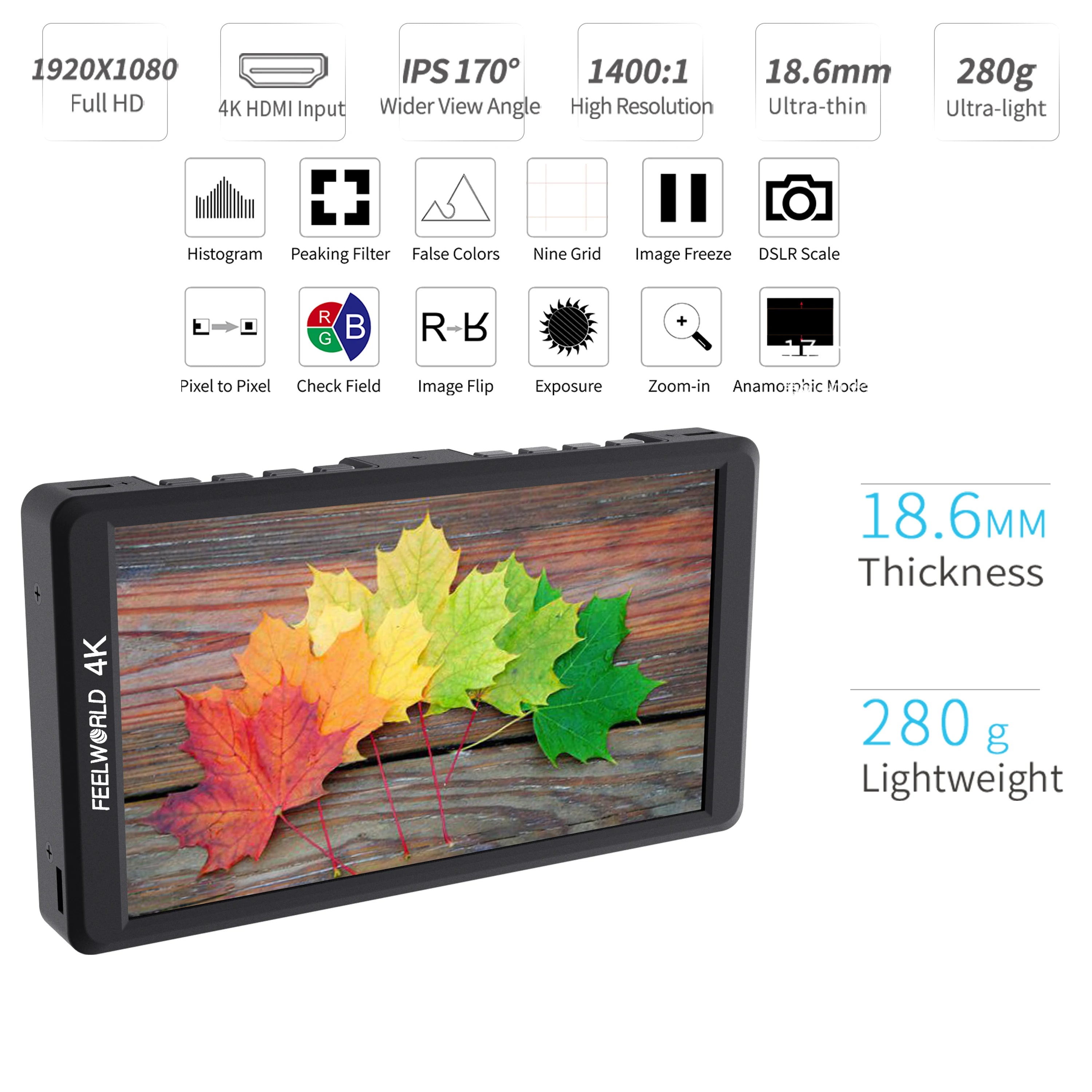 FEELWORLD F570 5.7" Full HD 1920x1080 On-camera Monitor with for Input/Output IPS Panel Stereo Headphone 460cd/m Brightness