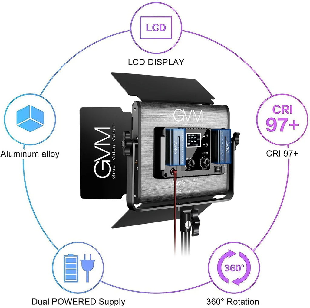 Gvm 880RS 2L 60w Rgb Led Video Light Kit Gaming Streaming Photography Bluetooth Control Dimmable Panel
