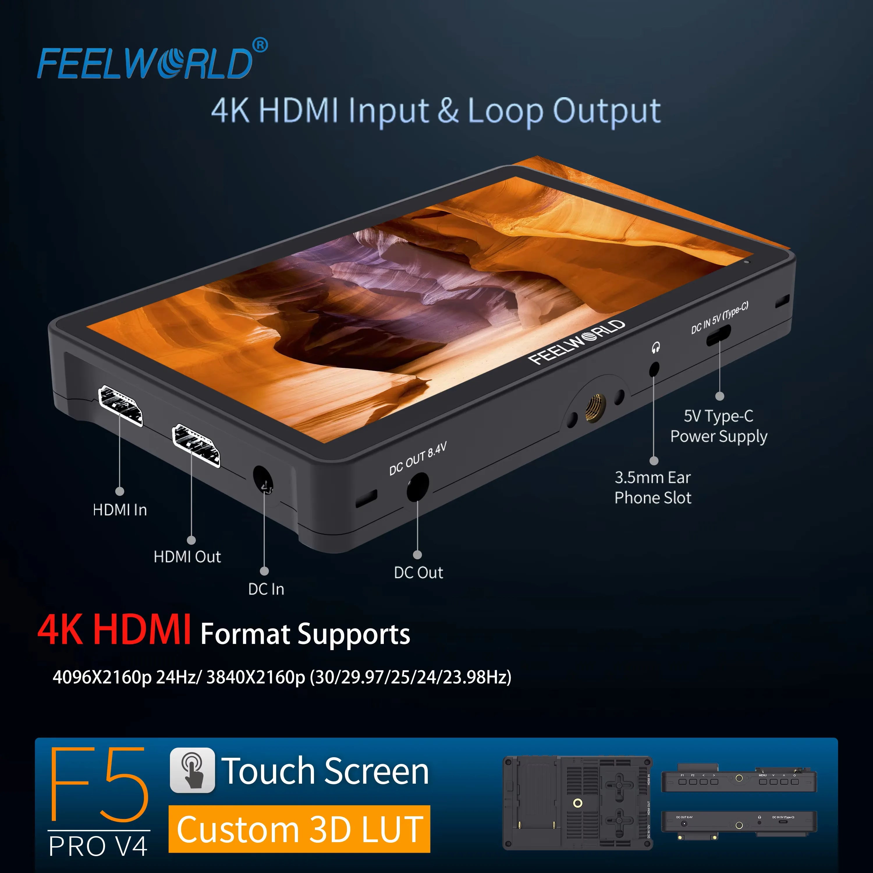 FEELWORLD F5 PRO V4 Camera Monitor 6 Inch Touch Screen Monitors Dslr Camera hdmi Dslr Field Monitor F970 Power Kit OEM Direct