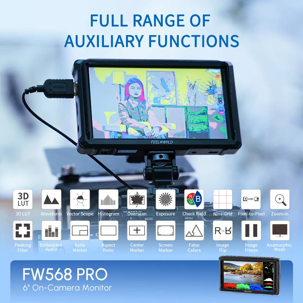 FEELWORLD FW568 PRO 6" 1200nit High Bright Camera Monitor W/ 4K HDMI 60Hz & 3D LUT Support LOGO Custom OEM Factory Direct