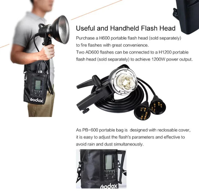 DF Wholesale Godox AD600B TTL 600W GN87 High-Speed Sync Photography Flash Studio Flash Strobe 2.4G Wireless 8700mAh