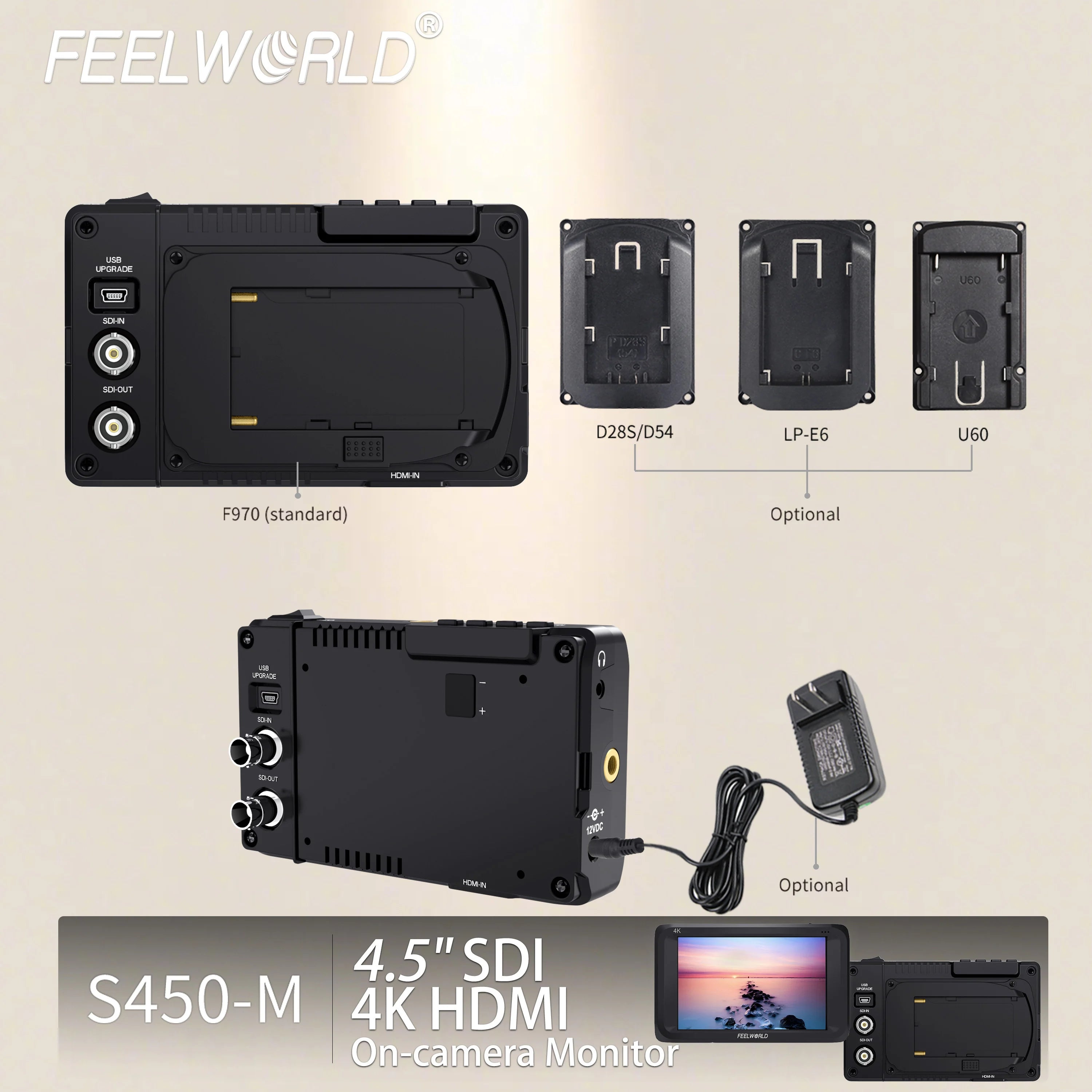 FEELWORLD OEM Factory Direct S450-M 4.5" IPS HD Camera DSLR Field Monitor with HDMI/SDI Input - Bulk Wholesale Pricing