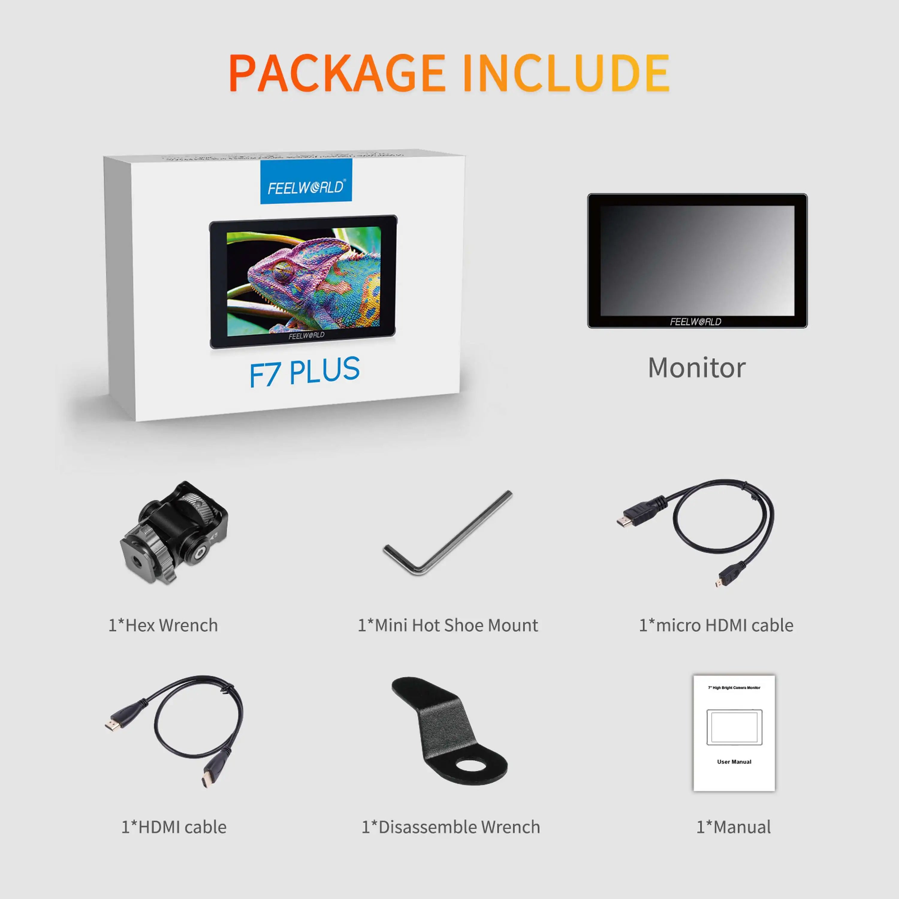 FEELWORLD F7 PLUS DSLR Camera Monitor 7-Inch Touch Screen HDMI High Brightness 1200nit OEM Custom Logo Option Factory Direct