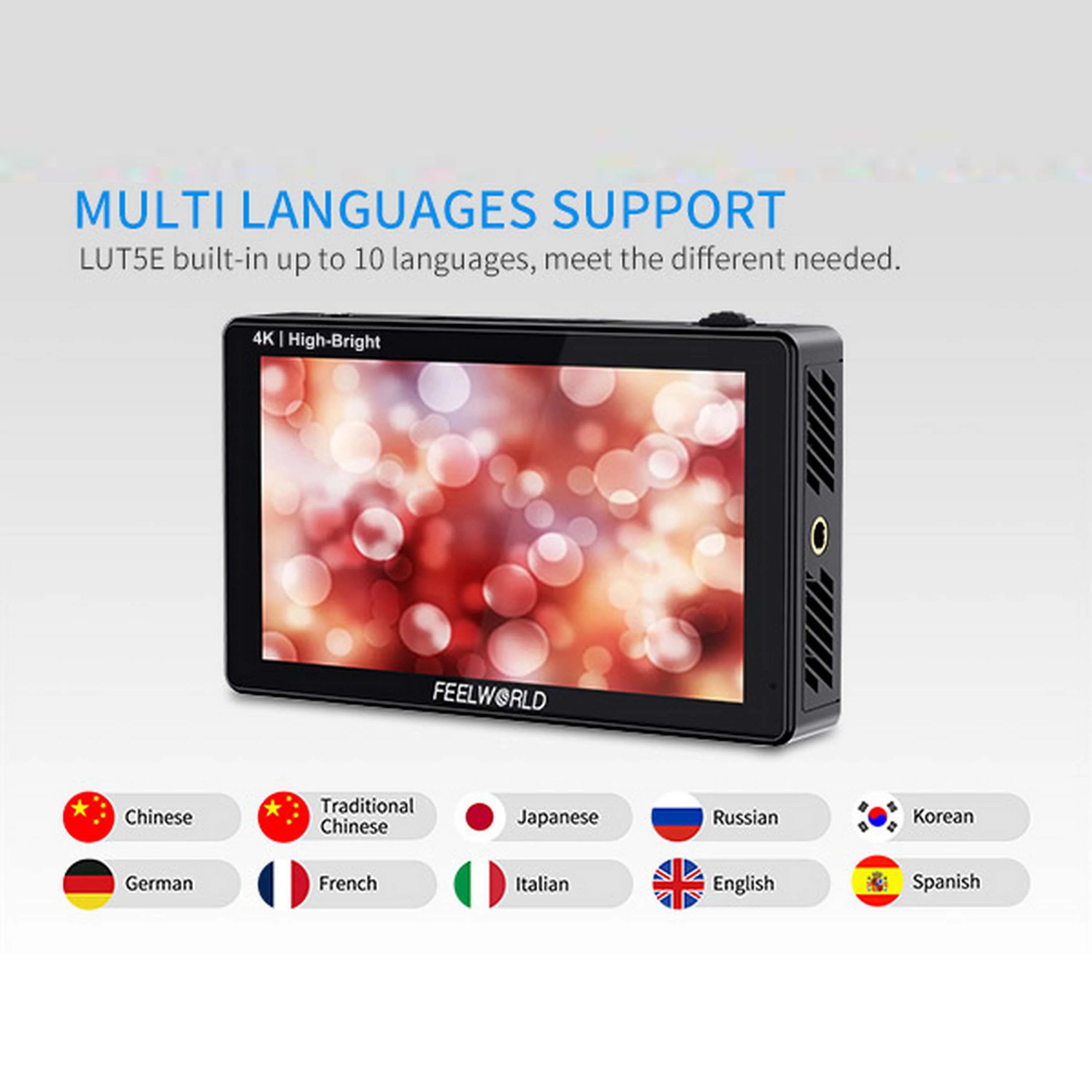 FEELWORLD LUT5E 5.5" 1600nit Ultra-Bright Touch Screen DSLR Camera Monitor with F970 Power Kit 4K HDMI IPS Panel Custom Logo