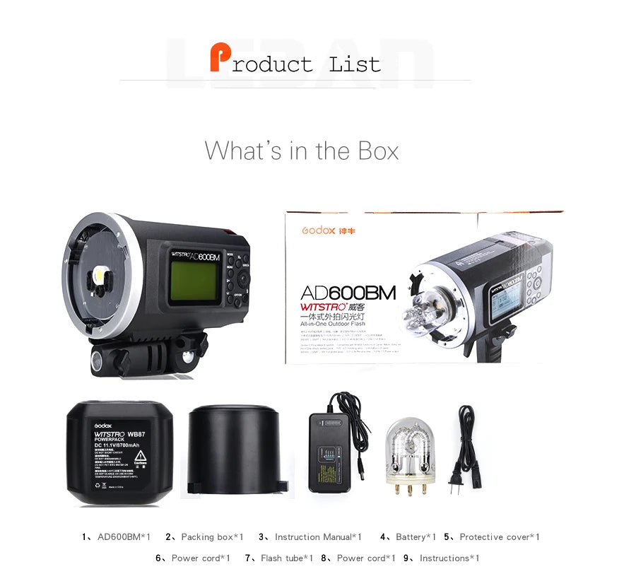 Godox AD600BM Outdoor TTL Studio Strobe Flash Light with Built-in Godox 2.4G Wireless X System Li-on Battery for Photography