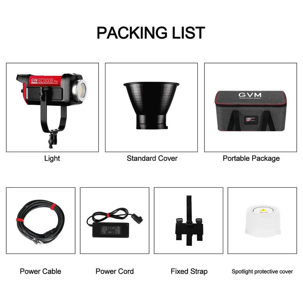 GVM Official PRO SD300B 300W DMX-Controlled LED Light for Professional Video Production  2700-6800K CCT CRI 97