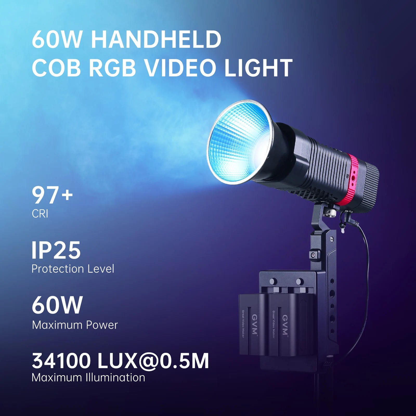 GVM PL60C RGB 60W COB LED Pocket Photography Lighting App Control 34100 Lux/0.5m Handheld Portable Studio Light