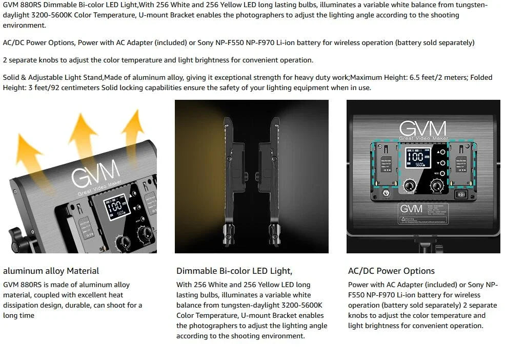 Gvm 880RS 2L 60w Rgb Led Video Light Kit Gaming Streaming Photography Bluetooth Control Dimmable Panel