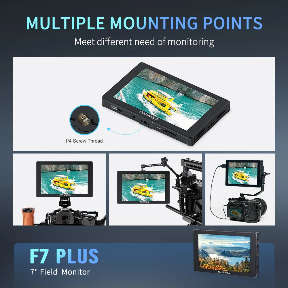 FEELWORLD F7 PLUS DSLR Camera Monitor 7-Inch Touch Screen HDMI High Brightness 1200nit OEM Custom Logo Option Factory Direct