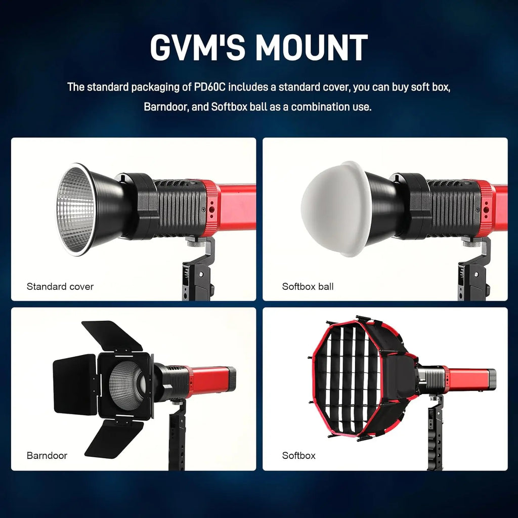 GVM Official PD60B PD60C Bi-Color RGB 60W COB Photography Lighting Portable Studio Light Handheld With App Control 34200lux/0.5m