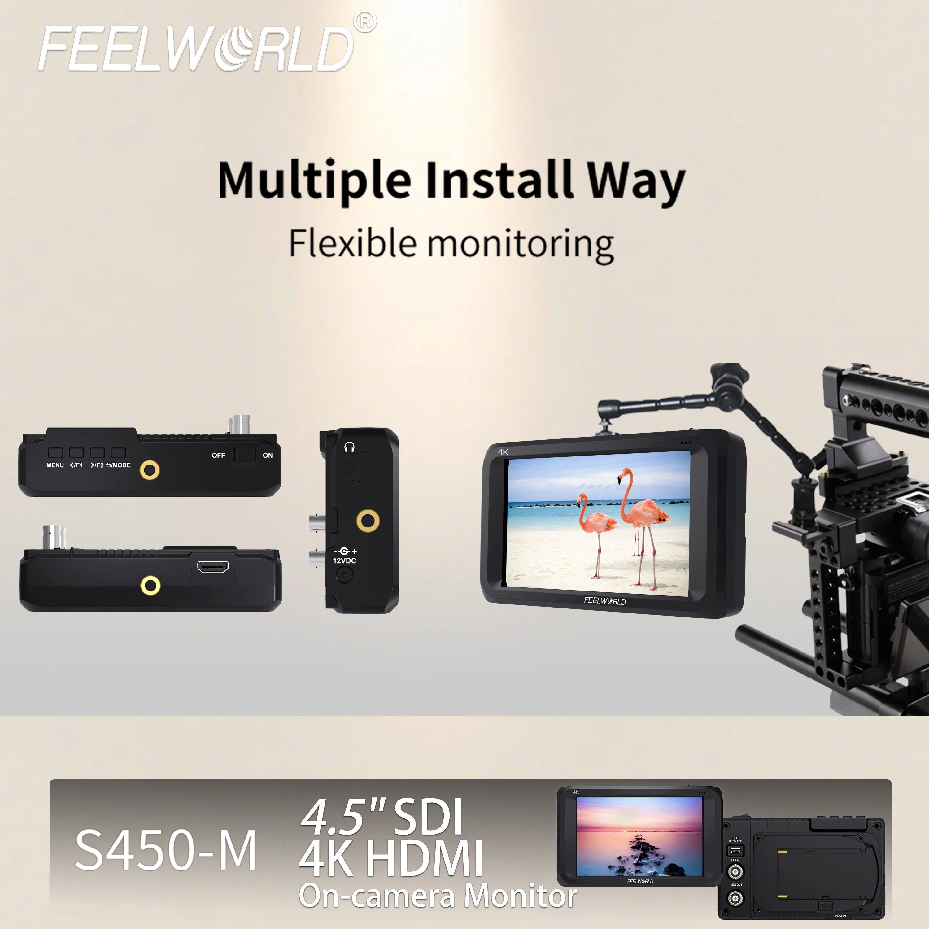 FEELWORLD OEM Factory Direct S450-M 4.5" IPS HD Camera DSLR Field Monitor with HDMI/SDI Input - Bulk Wholesale Pricing