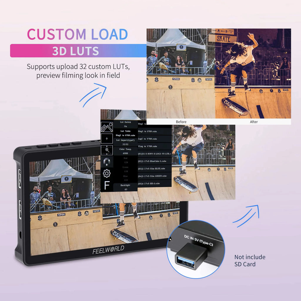 6 Inch FEELWORLD F5 PRO V4 3D LUT 4K HDMI Input Output Touch Screen Monitor for DSLR Camera Monitor Camera Dslr Field Monitor