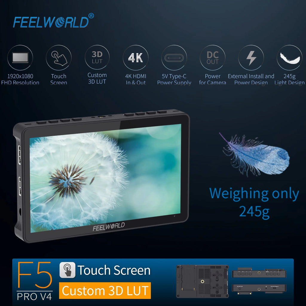 FEELWORLD F5 PRO V4 Camera Monitor 6 Inch Touch Screen Monitors Dslr Camera hdmi Dslr Field Monitor F970 Power Kit OEM Direct