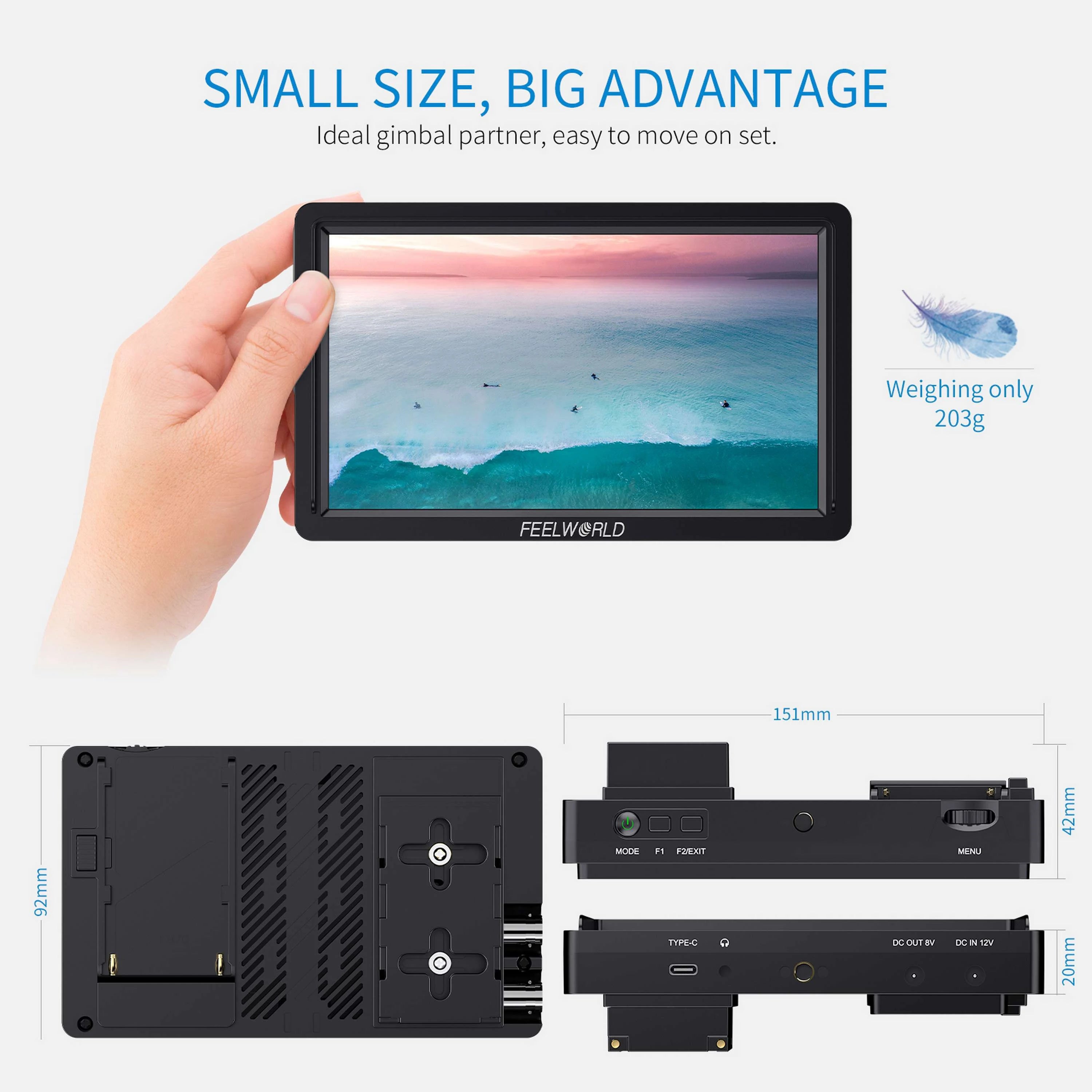 FEELWORLD FW568S 6Inch on Camera Monitor with F970 External Power and Install Kit 3G-SDI 4K HDMI Input Output Dslr Field Monitor