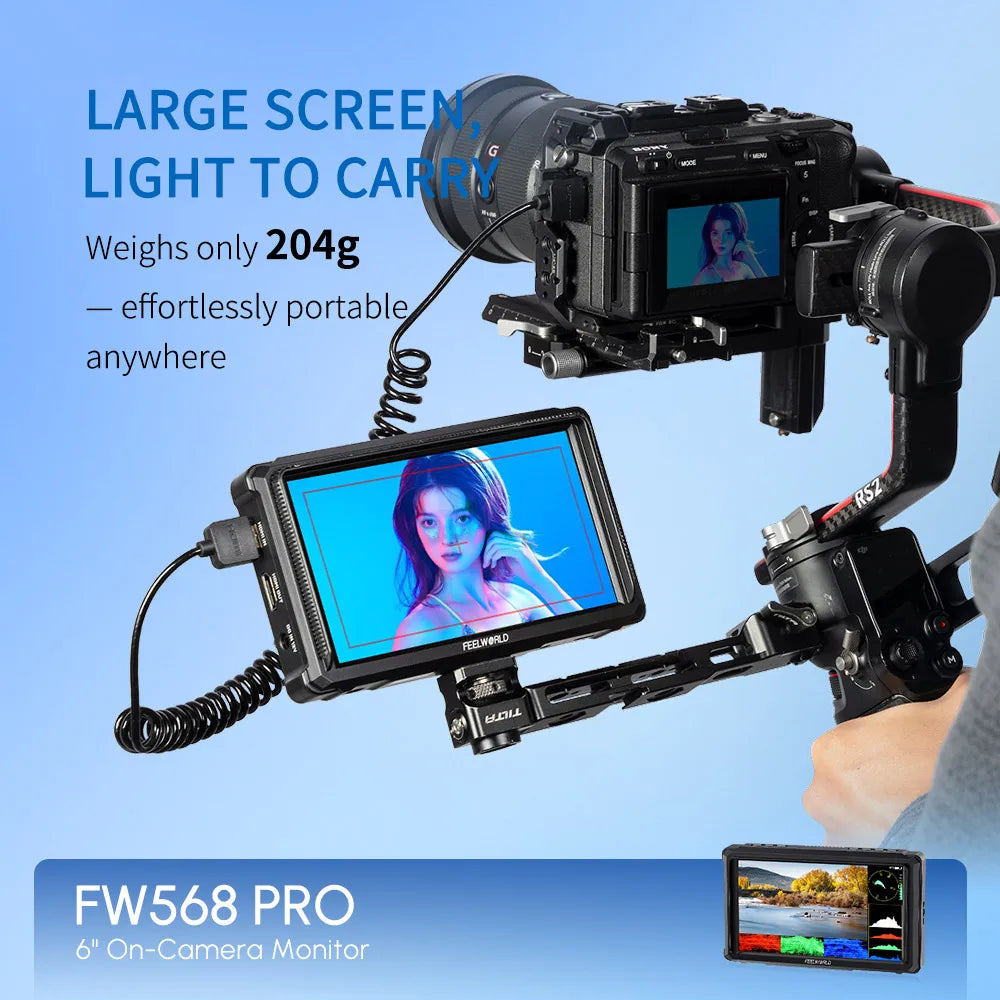 FEELWORLD FW568 PRO 6" 1200nit High Bright Camera Monitor W/ 4K HDMI 60Hz & 3D LUT Support LOGO Custom OEM Factory Direct