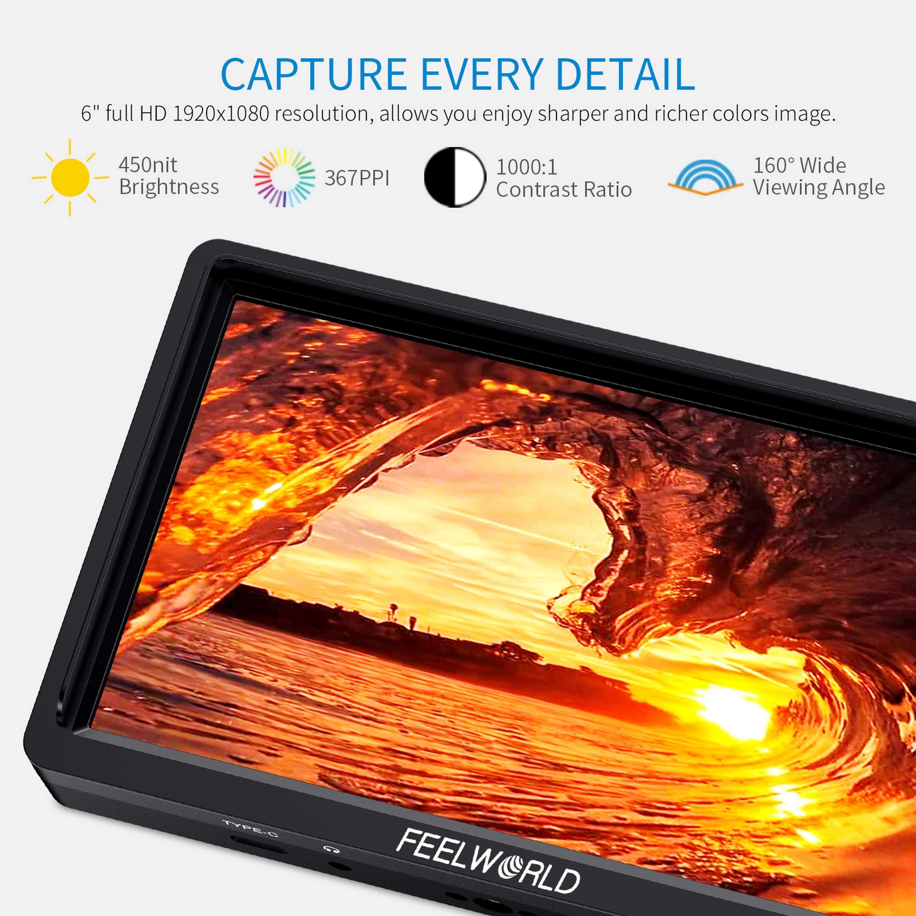 FEELWORLD FW568S 6Inch on Camera Monitor with F970 External Power and Install Kit 3G-SDI 4K HDMI Input Output Dslr Field Monitor