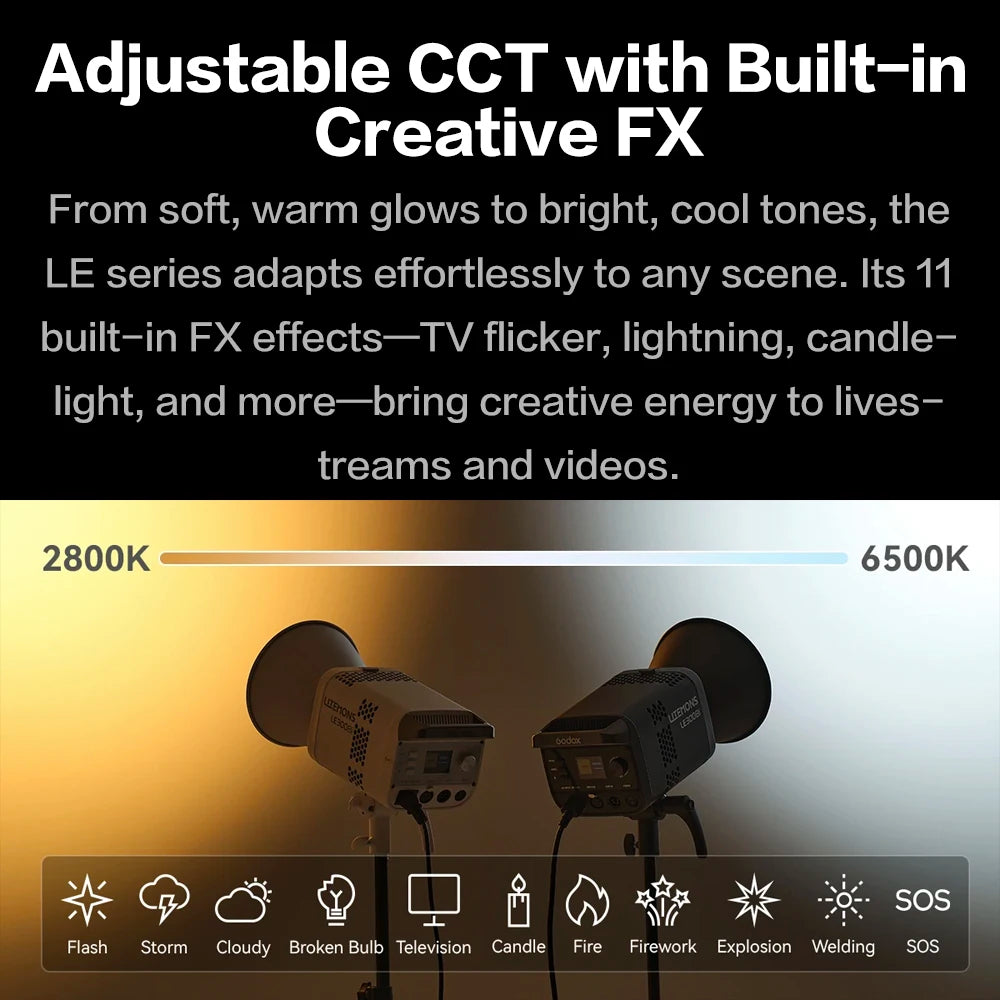 New Godox LITEMONS LE600Bi Bi-color LED Light Photography COB Video Light Live Short Videos for Filmmaking Live Streaming