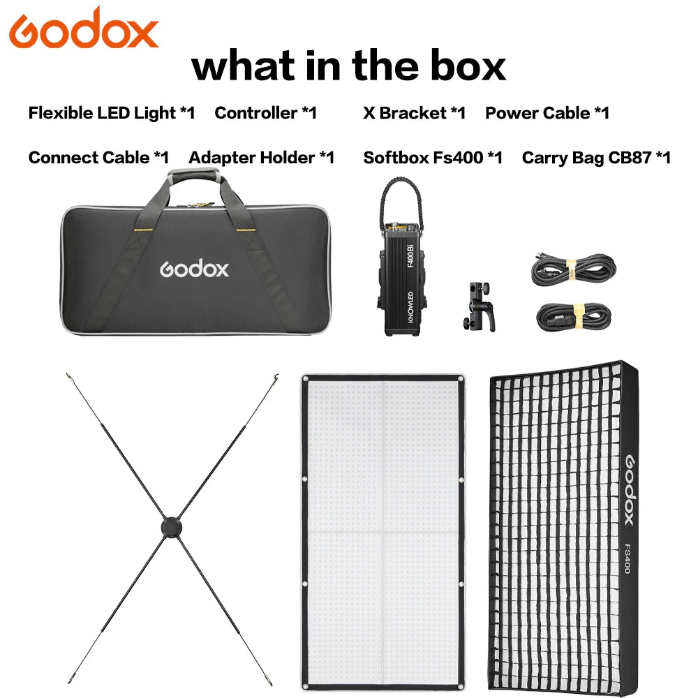 Godox KNOWLED F400Bi Bi-Color Flexible LED Light 2.1x2.1 2700-8500K Foldable Waterproof App Control LED Light Panel