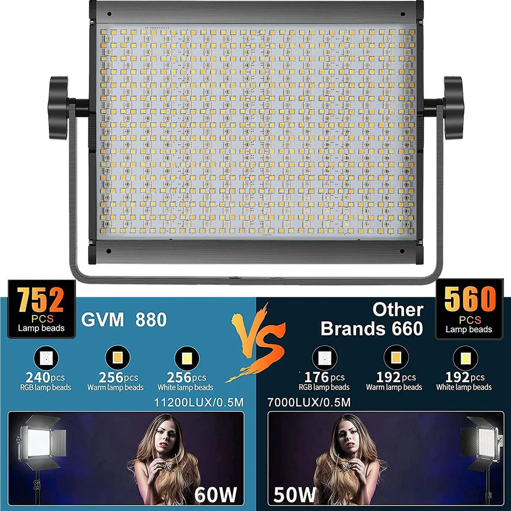 Gvm 880RS 2L 60w Rgb Led Video Light Kit Gaming Streaming Photography Bluetooth Control Dimmable Panel