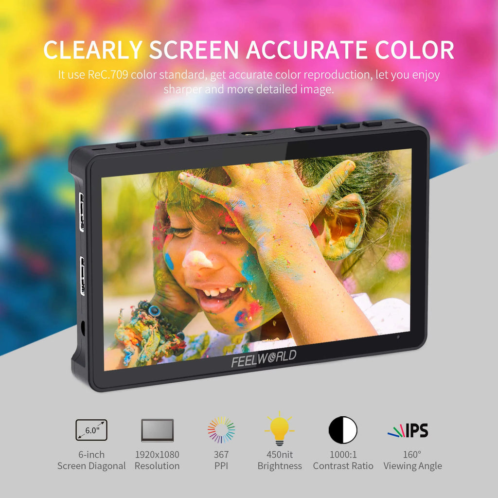 6 Inch FEELWORLD F5 PRO V4 3D LUT 4K HDMI Input Output Touch Screen Monitor for DSLR Camera Monitor Camera Dslr Field Monitor