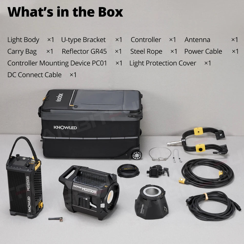 Godox KNOWLED MG1200Bi LED Video Light Bi-Color /Maximum Power: 1400W Full Output Built-in FX Effects with Portable Case