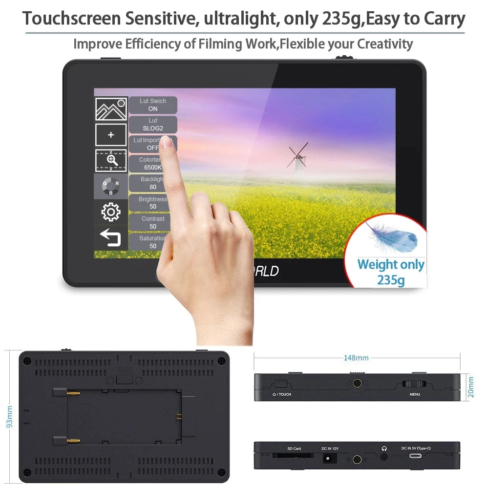 For FEELWORLD F6 Plus V2 6' On-camera DSLR Field Monitor Touch Screen Monitor with HDR 3D Lut IPS FHD 1920x1080 Video Focus