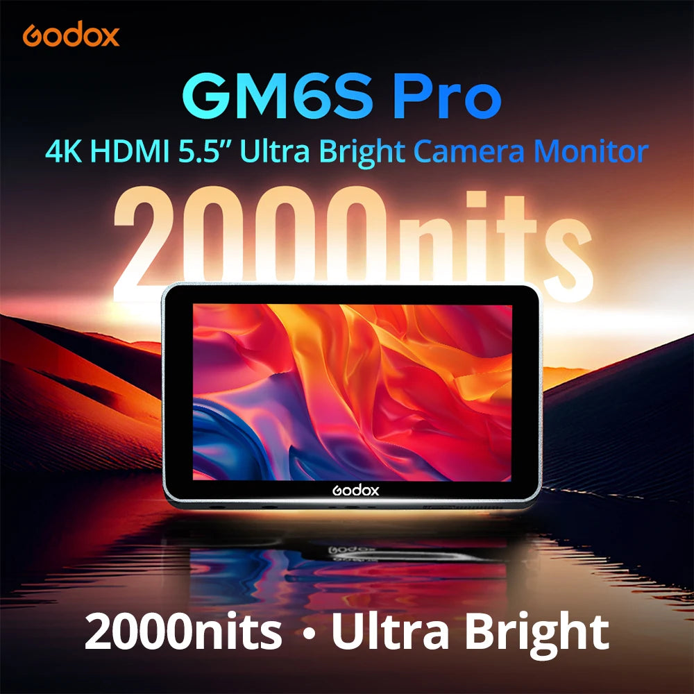 Godox GM6S Pro 5.5 Inch 10W 4K Ultra Bright Camera Monitor DSLR 3D LUT Touch Screen IPS FHD 1920x1080 Video 4K HDMI Field Monit