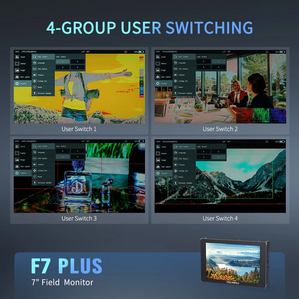 FEELWORLD F7 PLUS DSLR Camera Monitor 7-Inch Touch Screen HDMI High Brightness 1200nit OEM Custom Logo Option Factory Direct