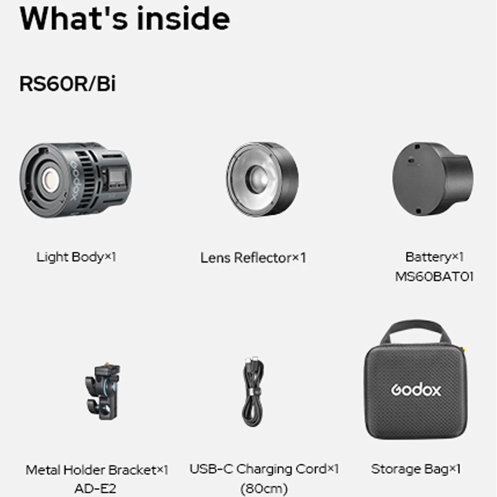 Godox RS60Bi 60W Bi-color LED Light 1800 to 10000K CRI95+ 14 Effects for FilmVideo Shooting Broadcast Video Production