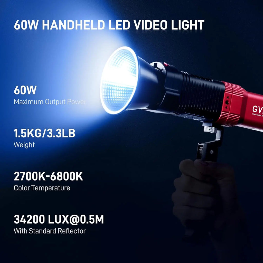 GVM Official PD60B PD60C Bi-Color RGB 60W COB Photography Lighting Portable Studio Light Handheld With App Control 34200lux/0.5m