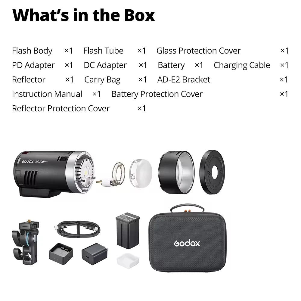 Godox Ad300pro II Wholesale Integrated Outdoor Portable Photography Flash with Wireless Remote Control Rechargeable 300W Metal
