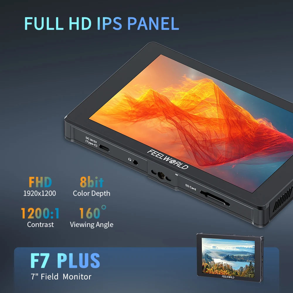 FEELWORLD F7 PLUS DSLR Camera Monitor 7-Inch Touch Screen HDMI High Brightness 1200nit OEM Custom Logo Option Factory Direct