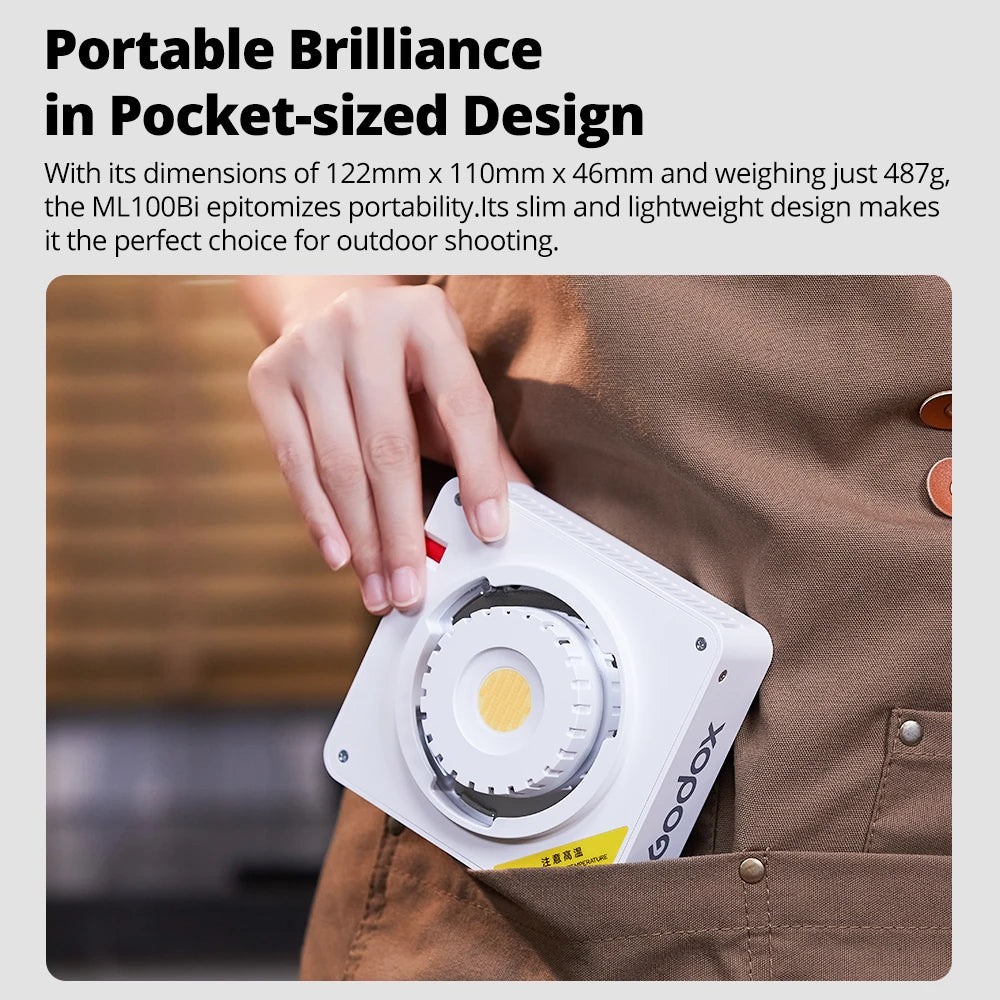 Godox ML100Bi 120W Portable Bi-Color LED Photography Lamp Onboard & App Control for Video Recording & Live Streaming