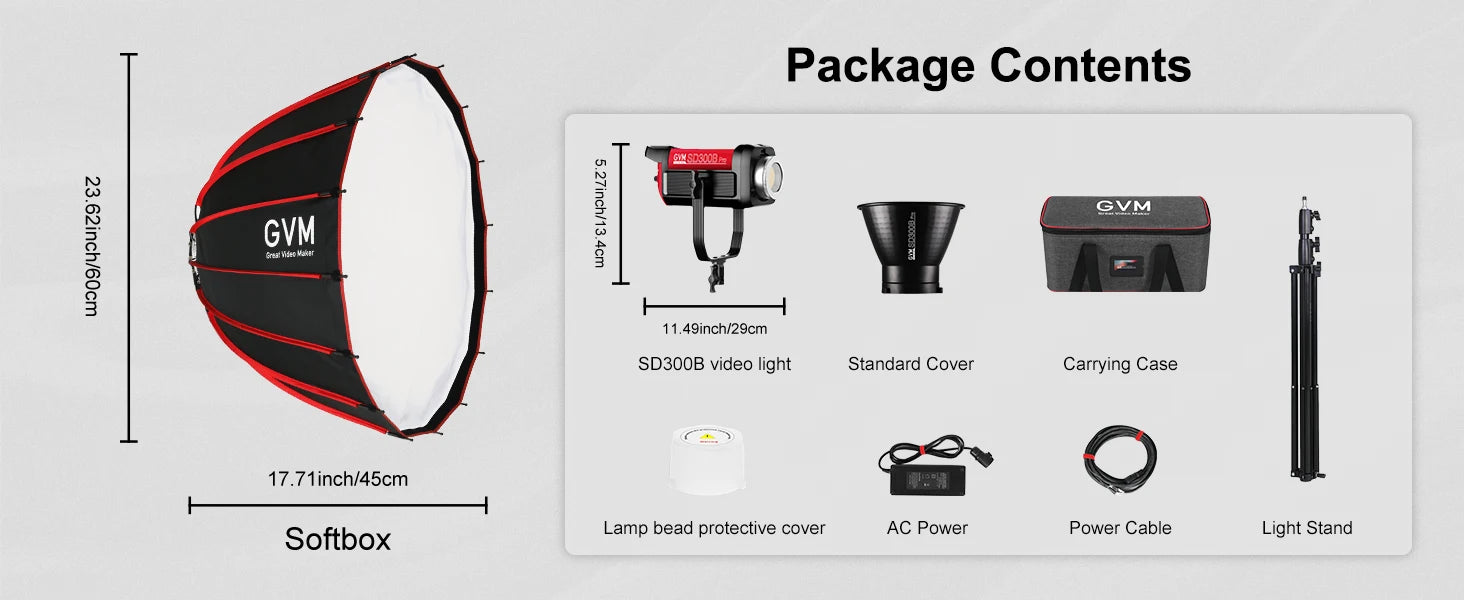 GVM Official PRO SD300B 300W DMX-Controlled LED Light for Professional Video Production  2700-6800K CCT CRI 97