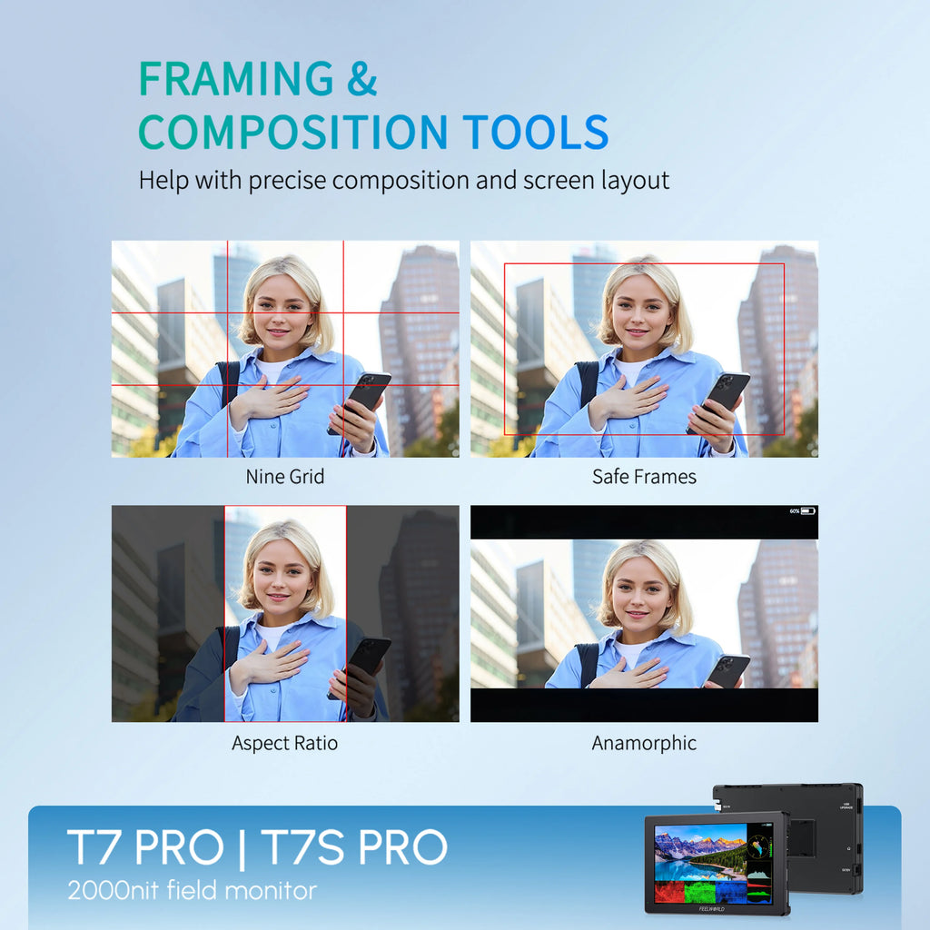 FEELWORLD T7 PRO Export 7 Inch Camera Field Monitor Aluminum Case 2000NIT High Brightness 4K HDMI Monitor for DSLR