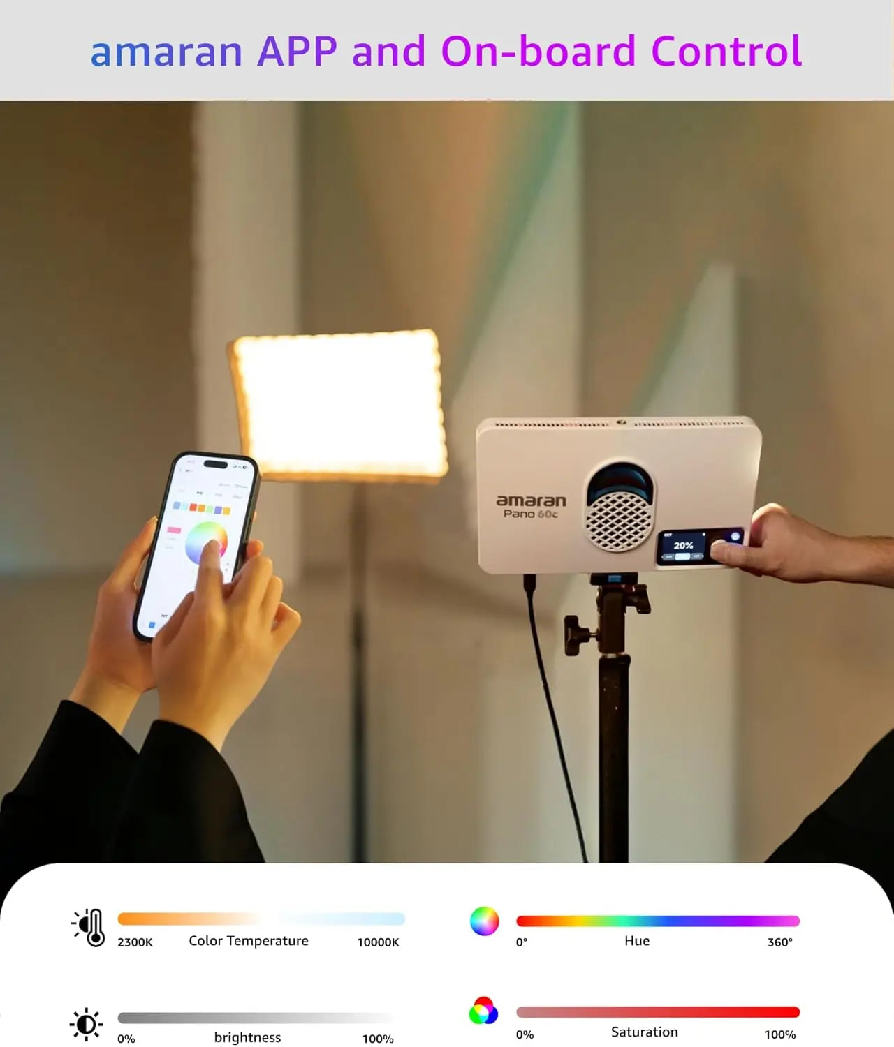 Amaran Pano 60c Video Light 2300K-10000K 60W RGB Full Color Photography Lamp With App Control 12 Lighting Modes