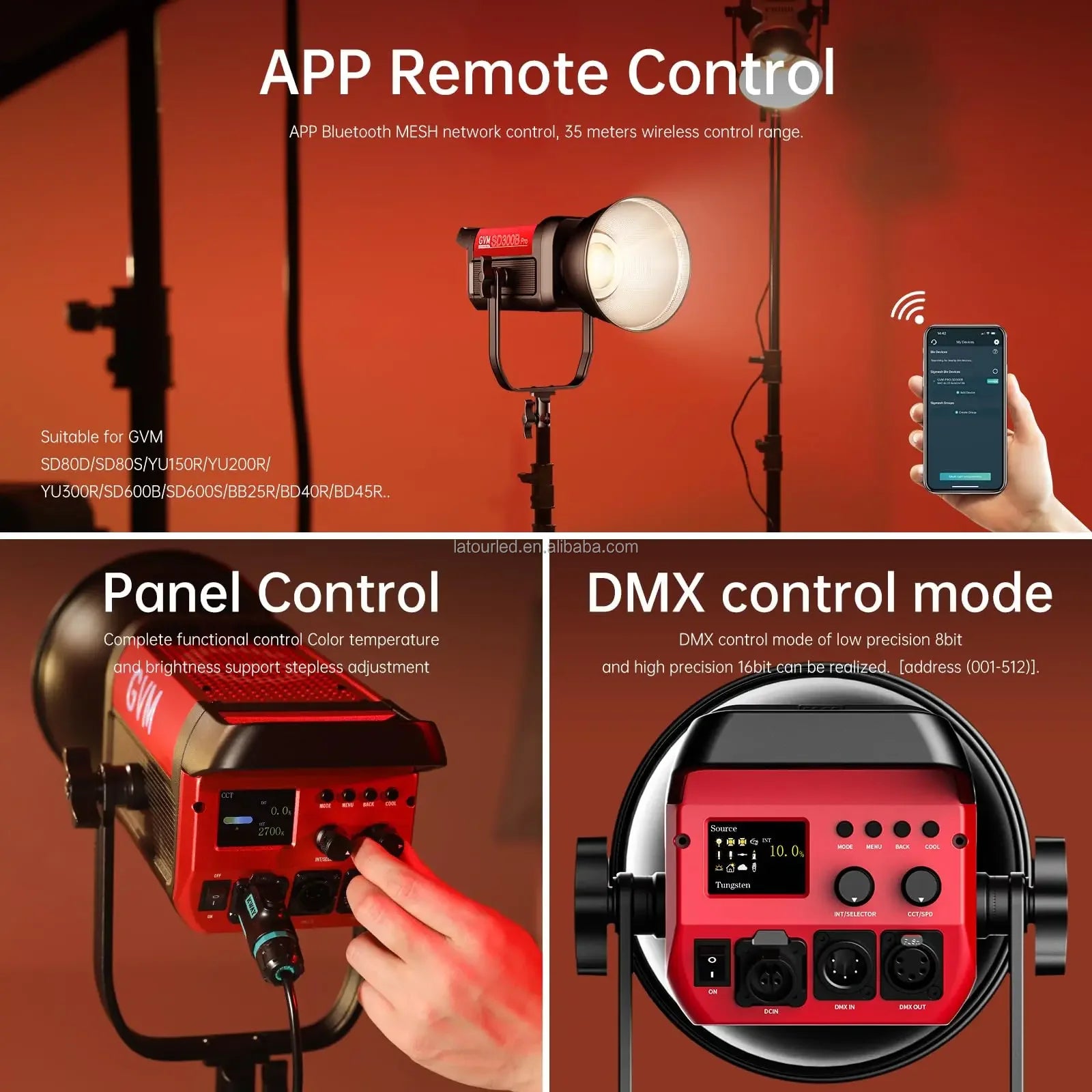 GVM Official PRO SD300B 300W DMX-Controlled LED Light for Professional Video Production  2700-6800K CCT CRI 97