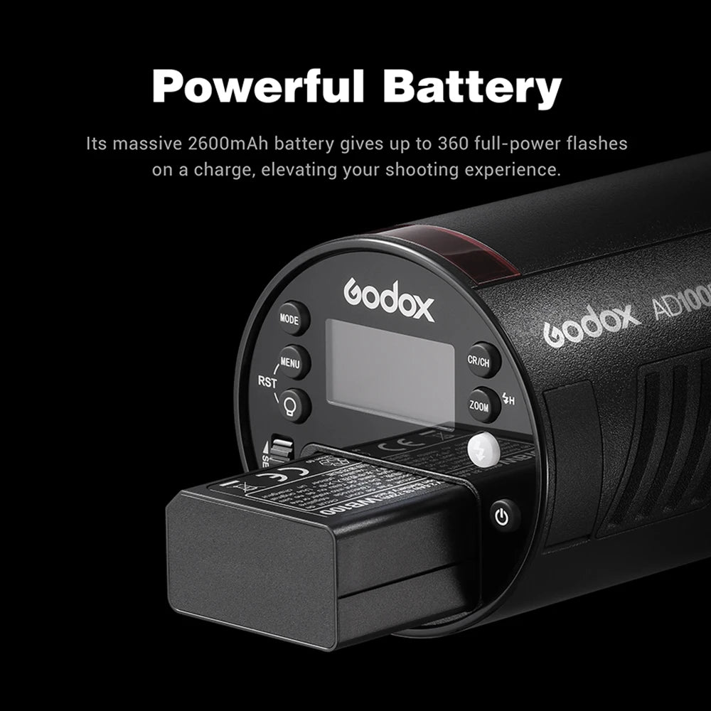 Godox AD100Pro 100Ws TTL 2.4G HSS 1/8000s Pocket Flash Light With 7.2V/2600mAh Lithium Battery 360 Full Power Flashes 0.01-1.5s