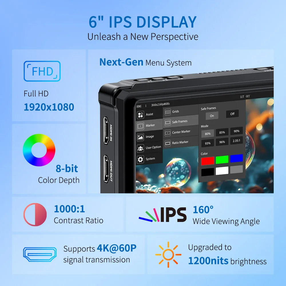 FEELWORLD FW568 PRO 6" 1200nit High Bright Camera Monitor W/ 4K HDMI 60Hz & 3D LUT Support LOGO Custom OEM Factory Direct