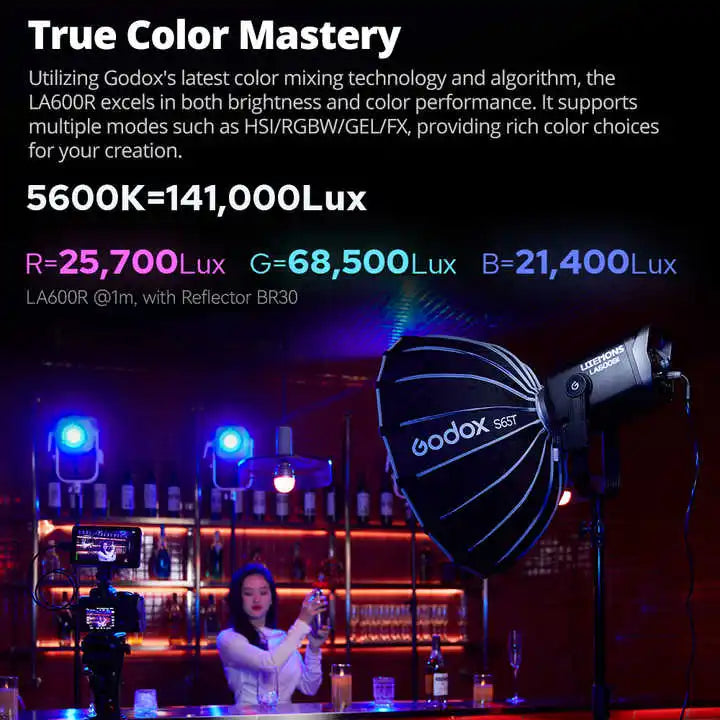 Godox LA600R 600w RGB Full-color LED COB Video Light Supports Multiple Modes-Photographic Lighting