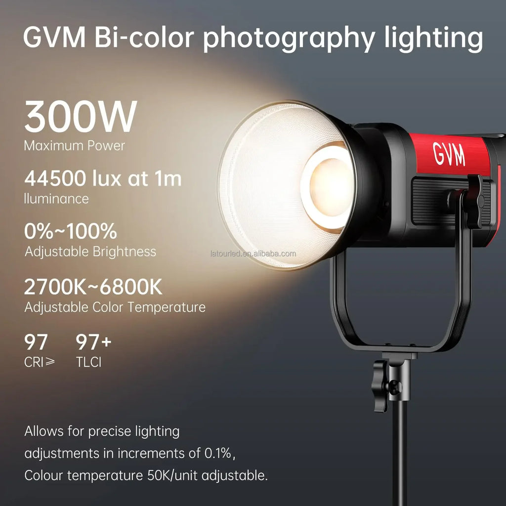 GVM Official PRO SD300B 300W DMX-Controlled LED Light for Professional Video Production  2700-6800K CCT CRI 97