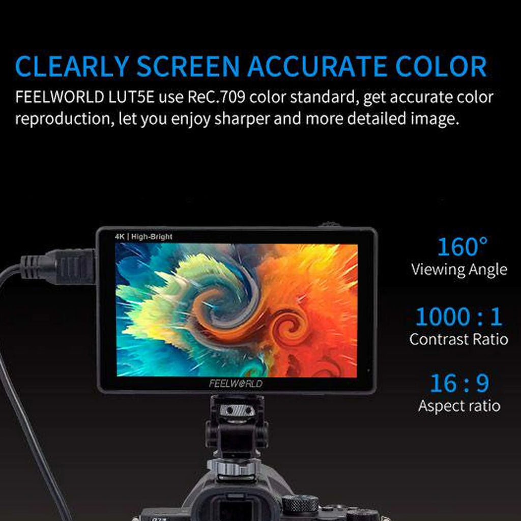 FEELWORLD LUT5E 5.5" 1600nit Ultra-Bright Touch Screen DSLR Camera Monitor with F970 Power Kit 4K HDMI IPS Panel Custom Logo
