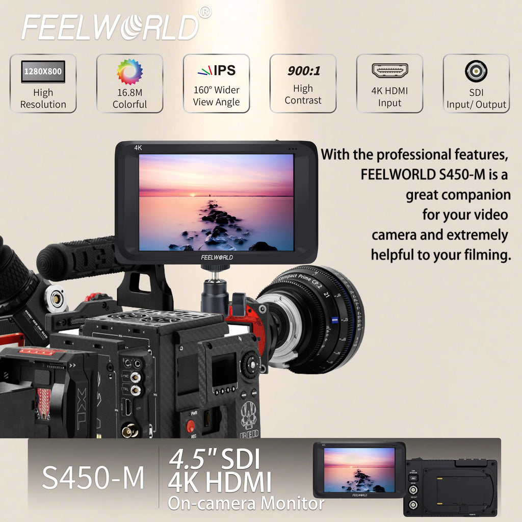 FEELWORLD OEM Factory Direct S450-M 4.5" IPS HD Camera DSLR Field Monitor with HDMI/SDI Input - Bulk Wholesale Pricing