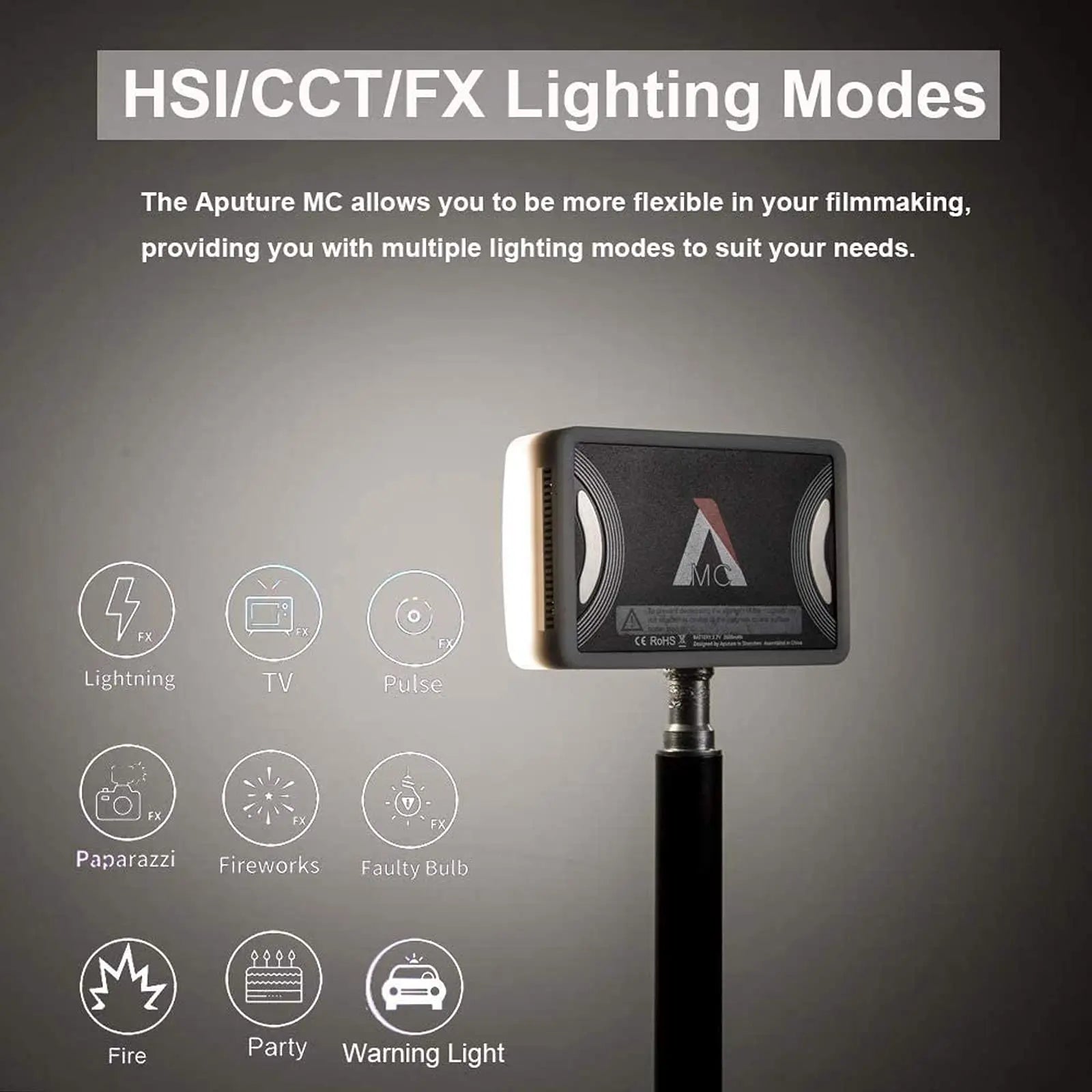 Aputure MC RGBWW LED 2000K-10000K Support Magnetic Attraction IP65 Protection 15 Built-in Light Effects and App Control